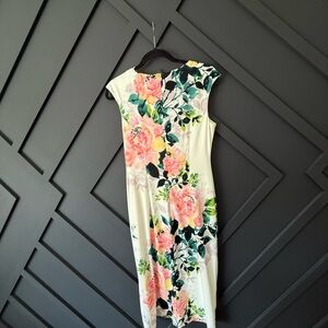 London Times White Dress with Pink Floral Design